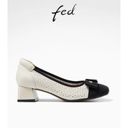 fed浅口单鞋秋季女鞋优雅法式拼色粗跟高跟鞋女款R0612-YA705
