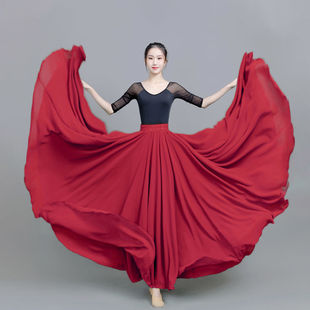 720度雪纺裙春夏显瘦半身裙女广场舞新疆舞，长裙红色舞蹈裙大摆裙