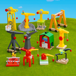 散装木制轨道配件吊塔车，玩具磁性装饰物，兼容米兔火车木制轨道玩具