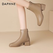 达芙妮马丁靴女士短靴2023春秋季卡其色瘦瘦靴单靴高跟女靴子