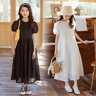 韩国女童连衣裙夏季儿童，短袖超仙过膝长裙大童礼服公主裙夏装裙子