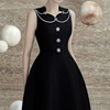 2024夏季女装泰国潮牌设计法式黑色华丽轻奢珍珠饰品显瘦连衣裙