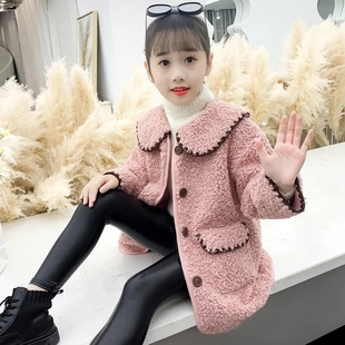 女童秋冬外套2022秋季韩版时尚仿羊羔毛大衣(毛，大衣)洋气中长款毛毛衣(毛毛衣)