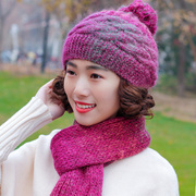 毛线帽子围巾两件套女冬季韩版手工编织羊毛针织帽加绒加厚保暖帽