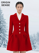 大红色长袖西装小外套，蓬蓬超短粗纺连衣裙红色回门小礼服外套裙