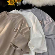 肌理感冰丝短袖t恤男夏季薄款潮牌宽松5分半袖美式复古中性风体恤
