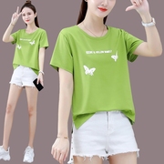 短袖t恤女夏季2021流行韩版宽松百搭圆领上衣气质短款体桖衫