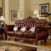 欧式直排真皮沙发实木客厅，4到6人位组合奢华别墅大小户型白色描金