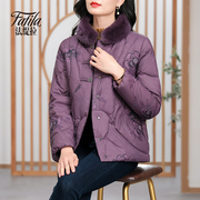 紫色毛领轻薄羽绒服女短款冬季2023新中式中年妈妈加厚外套女
