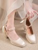 法式高跟鞋玛丽珍女鞋粗跟2023年春仙女鞋绸缎，婚鞋蝴蝶结单鞋