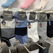 韩国男袜东大门夏季商务袜子拼色条纹卡通小熊短袜防滑浅口袜