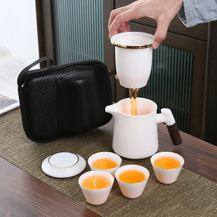 便携式旅行茶具白瓷套装户外旅游泡茶喝茶装备，随行快客杯一壶四杯