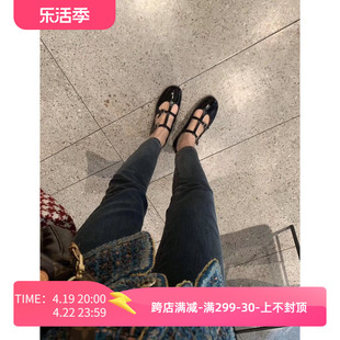 韩版2024夏季手工定制 丁字 圆头娃娃单鞋牛皮搭扣中跟女鞋