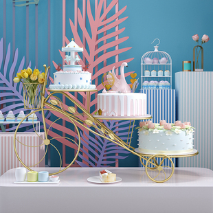欧式铁艺三层蛋糕架创意，自行车蛋糕车生日蛋糕，支架糕点展示架