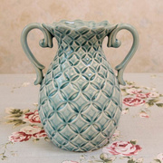欧式田园双耳花瓶 美式乡村餐桌茶几装饰工艺花瓶摆件 陶瓷花瓶