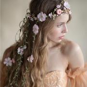 波西米亚女士花朵藤条头带新娘装饰仿真花发带婚礼派对发饰头饰品