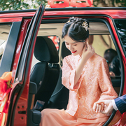 苏爱婉茹 中国风新中式连衣裙女套装粉色订婚礼服裙改良旗袍结婚