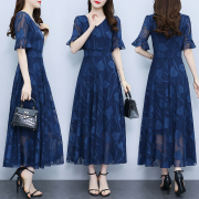藏蓝色裙子质感高级感连衣裙2023夏装显瘦雪纺薄纱裙气质大摆长裙