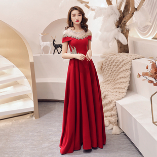 红色高端敬酒服新娘连衣裙，2024结婚礼服裙高级感回门便装长裙