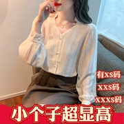 加小码XXXS号150cm显高女装春装矮个子长袖竖条纹雪纺衬衫女上衣