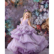 2023夏季儿童礼服公主裙，女童紫色钢琴演出服主持质走秀晚礼服