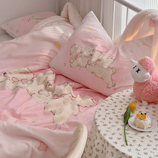 星梦小羊床上可爱毛毯加绒小被子，毯子卡通保暖双面绒盖被