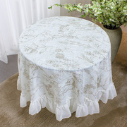 棉麻纱蕾丝桌布小圆桌茶几盖布法式复古风荷叶边印花餐桌布可定制