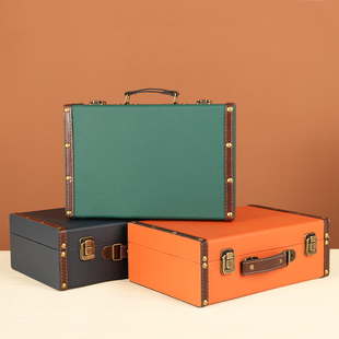 欧式复古手提箱桌面化妆收纳整理箱包走秀道具，箱纯色皮箱木箱子