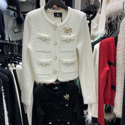 DH2023冬季设计感单排扣名媛小香风针织衫时髦洋气短款毛衣