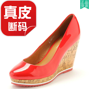真皮牛皮单鞋红色漆皮，鞋子真皮圆头水，台超高坡跟女鞋春fb23s14523