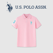 USPA男童短袖polo衫夏季2024儿童中大童品牌半袖白色翻领T恤