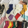 5双彩色袜子女中筒袜ins潮短袜卷边白色纯棉中长筒袜日系秋堆堆袜