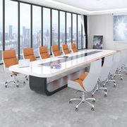 .烤漆会议桌长桌简约现代家具白色中大型洽谈桌会议室办公桌椅组