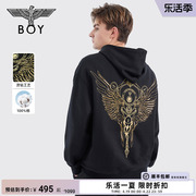 烁翼鎏金BOYLONDON冬男女同款潮酷黑色连帽套头卫衣N04018