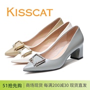 kisscat接吻猫2024高粗跟尖头32500羊皮女单鞋ka42500-13