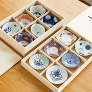 日本进口有田烧陶瓷日式小碟子，青花6件套料理小钵深碟木盒装