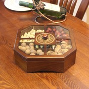 实木质创意中式果盘糖果盘瓜子，盘分格带盖仿古木制干果盒客厅收纳