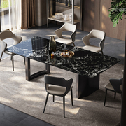 天然黑玫瑰奢石餐桌，长方形家用轻奢现代简约大小户型餐桌椅组合