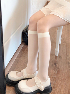 日系超薄JK奶白色小腿袜女春夏季透肉黑色中筒袜Lolita甜美白丝袜