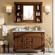 卫浴美式浴室柜洗手盆面盆，柜组合台盆柜防水落地式橡木实木卫生间