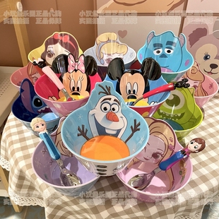 迪士尼艾莎米奇米妮冰雪，安娜卡通可爱儿童树脂，餐具造型碗碟勺子