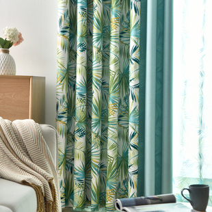 北欧窗帘成品芭蕉叶，简约现代遮光客厅，卧室落地窗米粒棉麻拼接