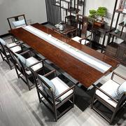 黑檀实木大板原木茶桌椅，组合红木茶台茶板中式家具，老板办公桌整块