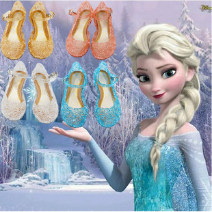2022女童凉鞋frozen冰雪，奇缘公主蓝色水晶洞洞，鞋子儿童鞋