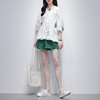 阔腿短裤套装女2024年夏季韩版白色，印花圆领时尚雪纺衫两件套