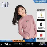 Gap女童春夏LOGO半高领磨毛舒适T恤儿童装洋气时髦休闲上衣789235