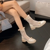 真皮镂空短靴女夏季薄款网纱凉靴透气女靴白色靴子马丁靴网靴
