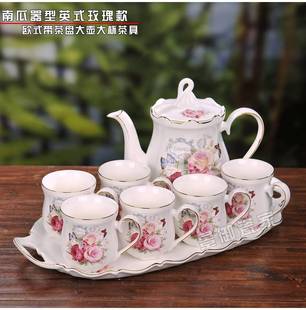 欧式景德镇带托盘家用茶壶茶杯陶瓷整套茶具，茶盘套装结婚礼物实用