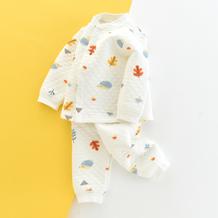 婴儿保暖内衣套装纯棉秋冬宝宝加厚薄棉夹棉衣服二件套0-2岁开衫