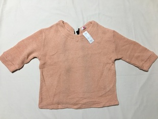 外贸原单 日单RR*y*uyu橘粉色中袖宽松短款针织毛衣罩衫 背后系带